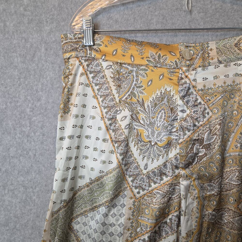 Cider Cream Yellow Satin Boho Paisley Wide Leg Trousers Size 1XL 16W-18W - Picture 4 of 11